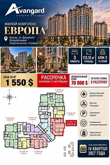 комнаты бишкек: Строится, Элитка, 3 комнаты, 113 м² — 1