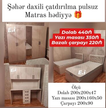 Dolablar: *✔️5 Qapılı Dolab 440 Azn💥* *✔️Bazalı çarpayı dvp ile 1ədədi 220Azn