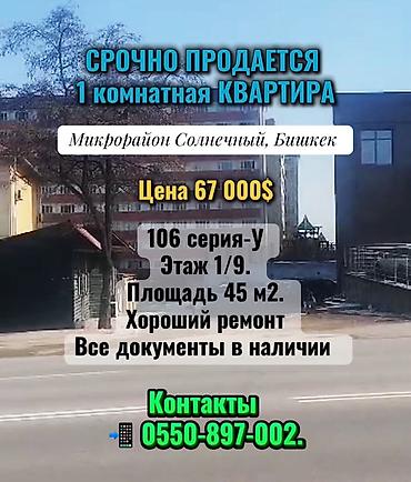 Продажа квартир: 1 комната, 45 м², 106 серия улучшенная, 1 этаж, Косметический ремонт at lalafo.kg — 1 Продажа квартир: 1 комната, 45 м², 106 серия улучшенная, 1 этаж, Косметический ремонт — 1
