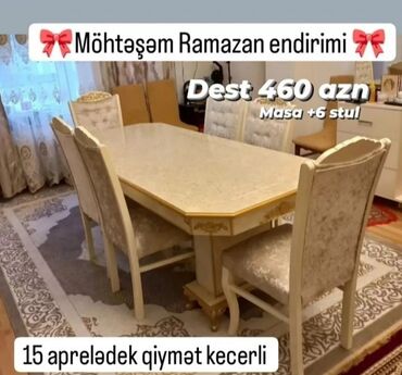 mebel salonlari ve qiymetleri: Qonaq otağı üçün, Yeni, Açılmayan, Dördbucaq masa, 6 stul, Azərbaycan