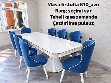 Yemək dəsti – masa + 6 stul - Komplekt: 1 ədəd geniş, ovala yaxın