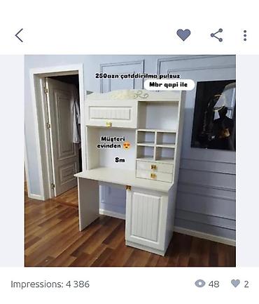 kunc rəf: Ağ rəngli funksional yazı masaları və üst dolablı modellər - Model 1 — 4
