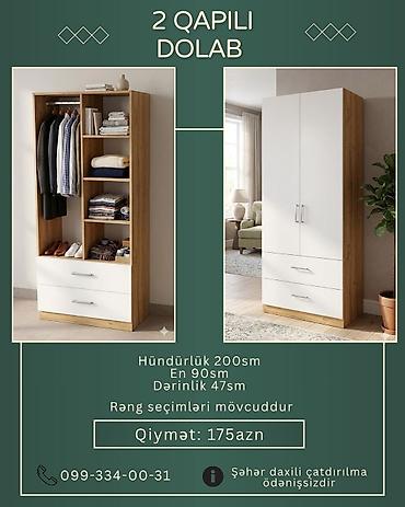 imperial mebel: 2 qapılı geyim dolabı Ölçülər: - Hündürlük: 200 sm - En: 90 sm - — 1