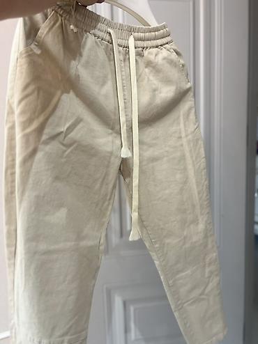 Брюки: Bej rəngli rahat şalvar (unisex stil) - Model: İpi ilə tənzimlənən — 3