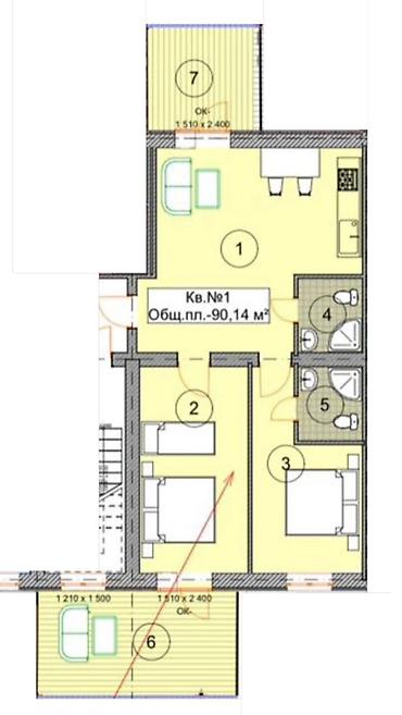 отель бишкек: 3 комнаты, 90 м², Элитка, 1 этаж — 3