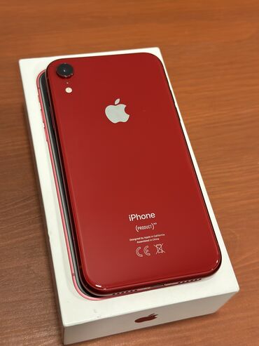 телефон лж: IPhone Xr, Б/у, 64 ГБ, Красный, Защитное стекло, Коробка, 77 %