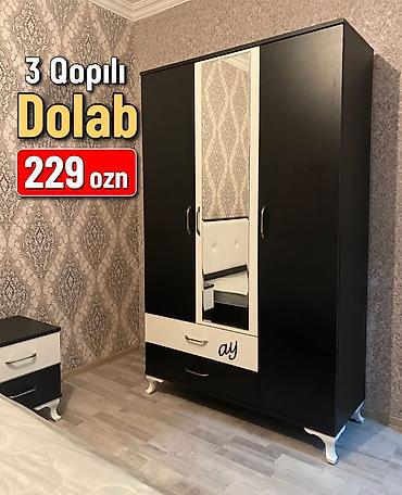 3 qapılı paltar dolabı - Rəng: qara–ağ kombinasiyası - Orta qapıda