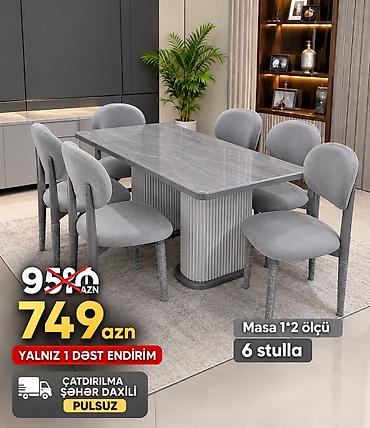 Mətbəx/qonaq otağı üçün modern yemək dəsti - Dəst tərkibi: 1 masa + 6