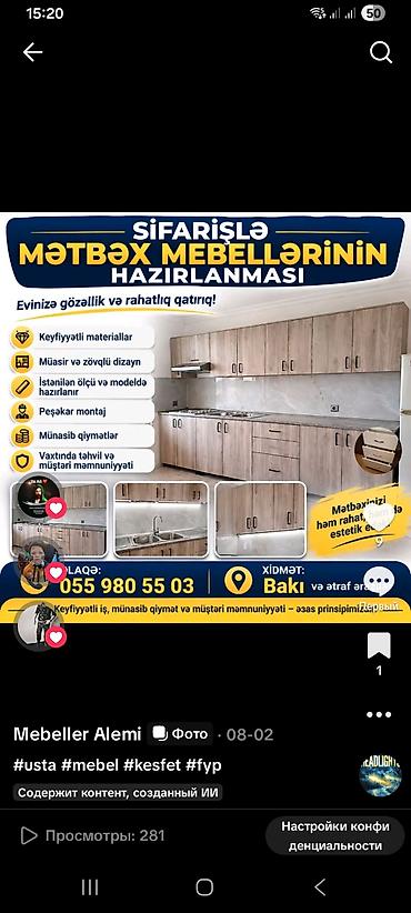 divar kitab refleri: Sifarişlə mətbəx mebellərinin hazırlanması - Keyfiyyətli — 1