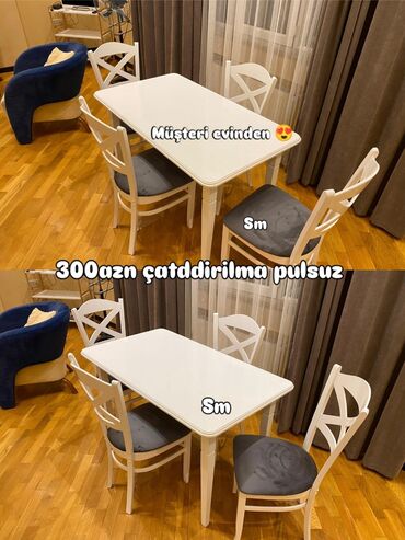 Masa və oturacaq dəstləri: Mətbəx üçün, Yeni, Açılmayan, Dördbucaq masa, 4 stul