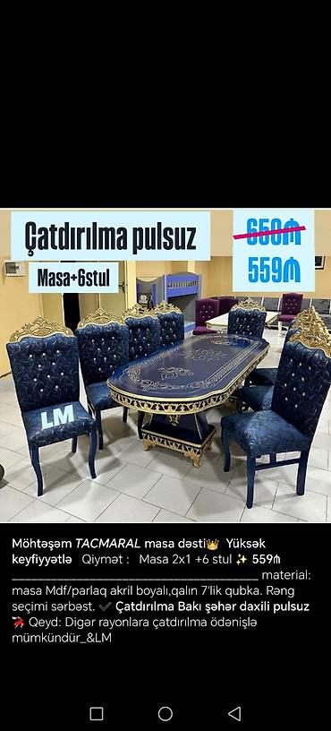 boya seti: Qonaq otağı üçün, Yeni, Açılmayan, Dördbucaq masa, 6 stul — 2
