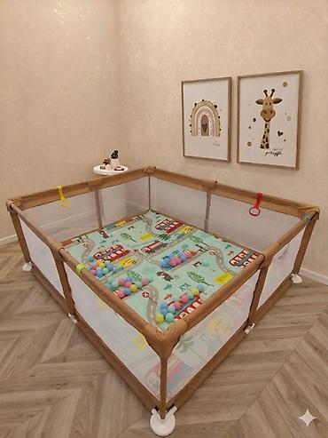 Манежи: Uşaq oyun maneji ✓ Rəng: boz, qızılı, krem, göy, qırmızı ✓ 3 ölçüsü — 1