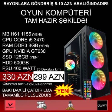 Masaüstü kompüterlər və iş stansiyaları: Oyun üçün Kompüter "RGB Core i5 3470 GT630 1GB 128GB SSD 500GB HDD” — 1