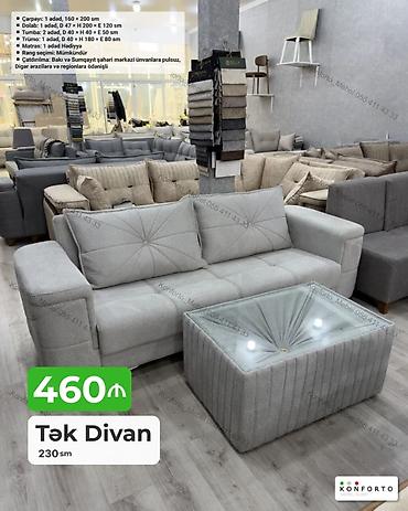 Диваны: Tək divan – 230 sm - Model: yumşaq parça üzlü, açıq boz tonlarda - — 1