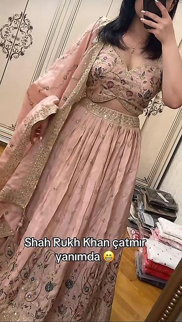 hind geyimi: Hind üslubunda qadın geyimi – lehenga seti - Rəng: Pudra/solğun — 1