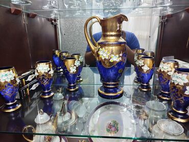 Çay dəstləri və servizlər: Çay dəsti, rəng - Göy, Xrustal, Bohemia, 6 nəfərlik — 11