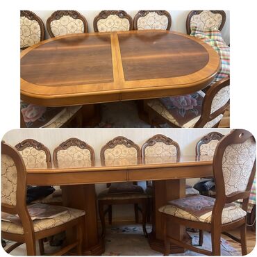 embawood stol stul: Qonaq otağı üçün, İşlənmiş, Kvadrat masa, 8 stul, Türkiyə