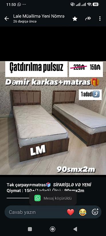 *Tək çarpayı+matras🎁* _*SİFARİŞLƏ VƏ YENİ*_ *Qiymət : 150₼*(1ədədi) lalafo.az -da *Tək çarpayı+matras🎁* _*SİFARİŞLƏ VƏ YENİ*_ *Qiymət : 150₼*(1ədədi)
