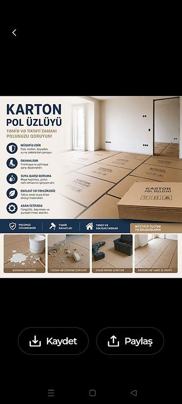 temiz su: Məhsul: Döşəmə üçün qoruyucu karton vərəqlər Təyinat: - Mənzil və — 9