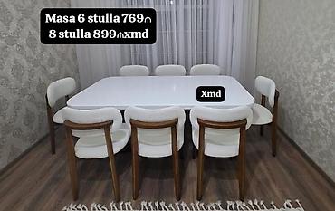 hamam ucun kabinalar: Ağ rəngli, modern üslubda yemək otağı dəsti. Dəst kvadrat-küncləri — 1