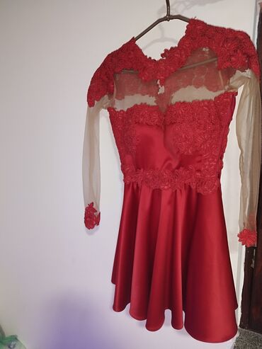 vunene haljine za punije: S (EU 36), bоја - Crvena, Večernji, maturski, Drugi tip rukava