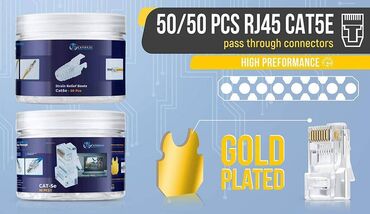 Modemlər və şəbəkə avadanlıqları: Pass Through CAT5e RJ45 connector / Şəbəkə konnektorları 50 ədəd ✅ — 10