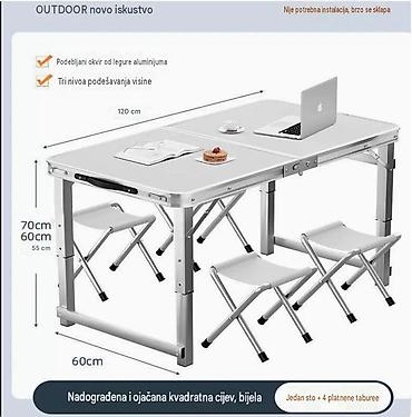 ruckice za namestaj: Sklopivi aluminijumski kamp sto sa 4 platnene taburee - Dimenzije — 2