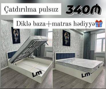 Аккумуляторы: Новый, Двуспальная кровать, С подъемным механизмом, С матрасом, Без выдвижных ящиков, Азербайджан