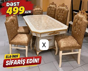 peride: Klassik üslubda yemək otağı dəsti - Dəst qiyməti: 499 AZN (şəkildə — 1