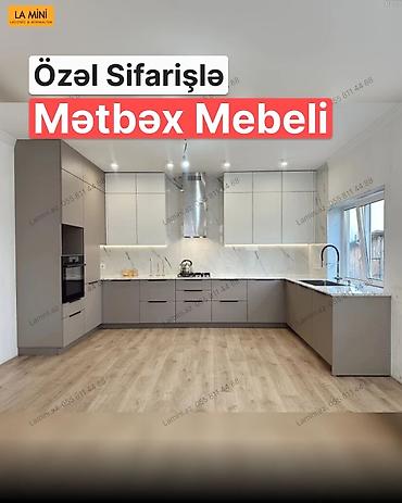 Ev və bağ: Özəl sifarişlə mətbəx mebeli – müasir, minimal dizayn - L‑şəkilli — 1