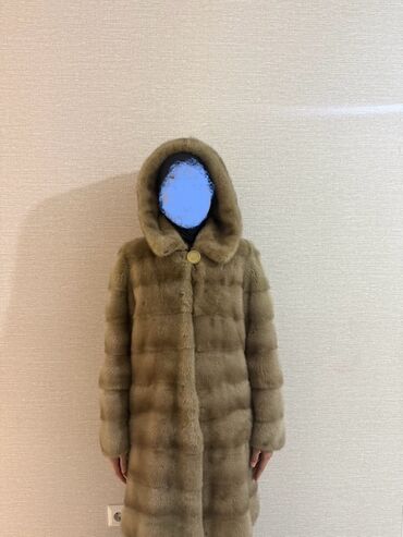 широкий ремень: Шуба, Норка, По колено, С капюшоном, M