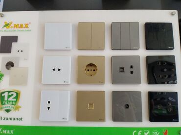 220 v: V.MAX elektrik açarları və rozetkaları dəsti. Müxtəlif rənglərdə və