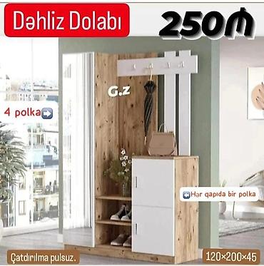 taxta rəf: Dəhliz dolabı – 120×200×45 sm ölçüdə. - 4 polkalı açıq hissə, ayaqqabı — 1
