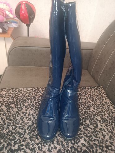 кожаный обувь: Сапоги, 36, цвет - Синий