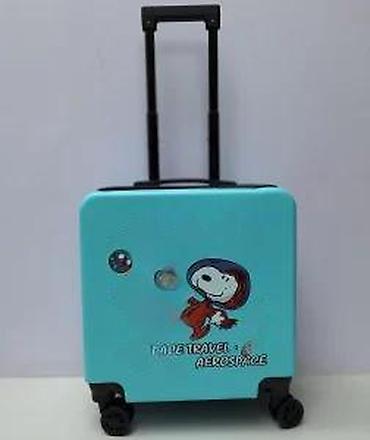 Rančevi, torbe i koferi: Dečiji tvrdi kofer na točkiće – tirkizni, sa Snoopy (svemirska) — 12