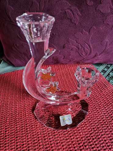 Ostali kućni dekor: Svecnjak nov kristal,led kristal 90te. Visina. 19/10cm — 9