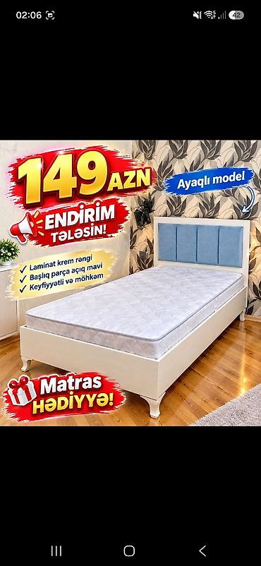Ayaqlı tək nəfərlik çarpayı – laminat krem rəngində gövdə, başlıq isə