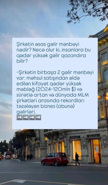 Hazır biznes: MLM əsaslı biznes modeli və abunə xidməti Təsvir: - Şirkətin gəlir