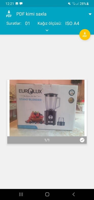 Blenderlər: Stasionar blender, Eurolux, Yeni, Ünvandan götürmə