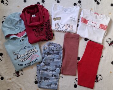 prugaste pantalone: Bundle: T-shirts, Sweatshirts, Leggings, For girls, age: 7-8 years