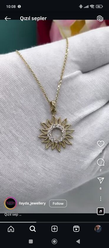 prada eynekleri qiymeti: Qızıl boyunbağı – Günəş formalı kulon - Material: sarı qızıl rəngli