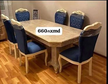yemek stol: Qonaq otağı üçün, Yeni, Açılmayan, Dördbucaq masa, 6 stul — 1