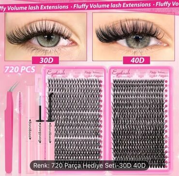 qaqa dəsti: Fluffy Volume kirpik uzatma dəsti – 720 ədəd - 30D və 40D həcmi ilə