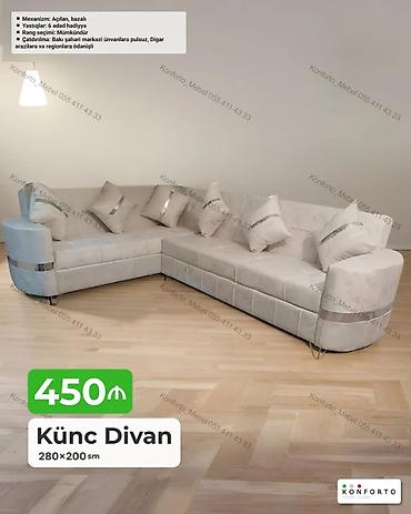 Künc Divan – 280×200 sm - Mexanizm: açılan, bazalı - Yastıqlar: 6