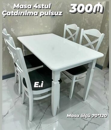 белый стол на кухню: Mətbəx üçün, Yeni, 4 stul