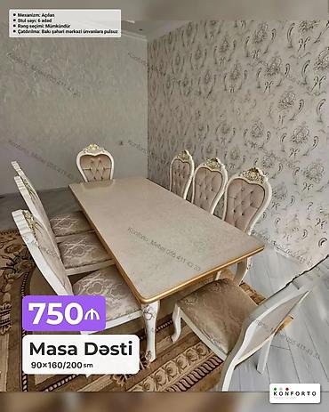Masa Dəsti – 90×160/200 sm • Mexanizm: açılan (uzanan masa) • Stul