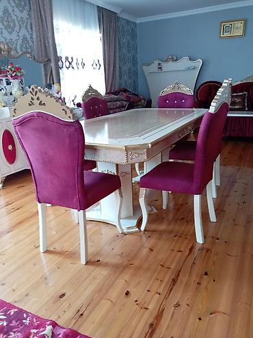 ofis kreslo satisi: Klassik üslubda yemək otağı dəsti - Dəst: 1 böyük stol + 6 stul - — 1