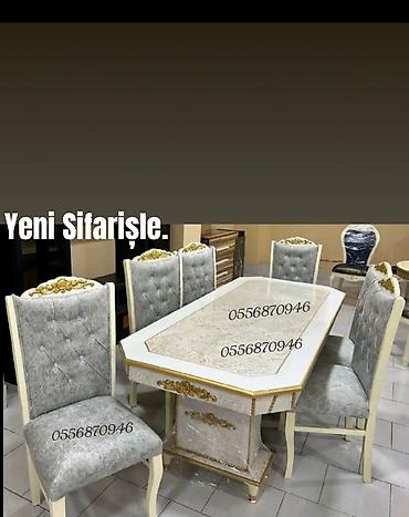 mdf panel: Qonaq otağı üçün, Yeni, Açılmayan, Dördbucaq masa, 6 stul — 9