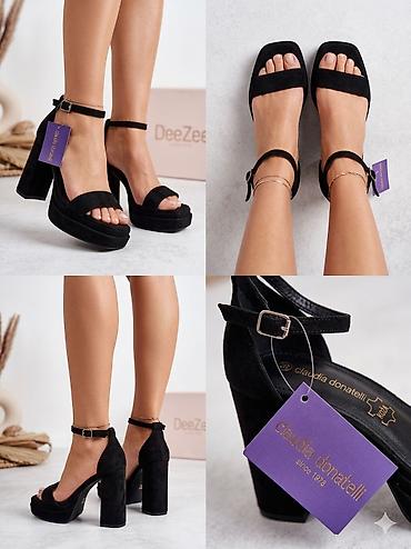ugg sandals: Crne kožne sandale na petu – Claudia Donatelli. 23 cm dužina gazišta — 3