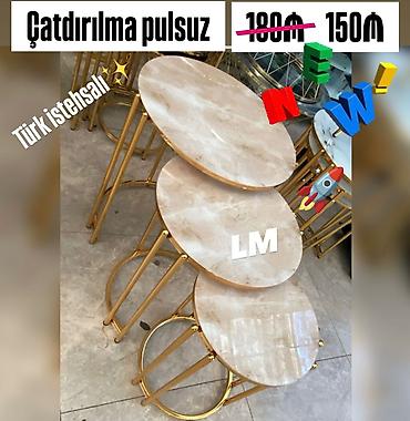 madeyra masa: Türk istehsalı dairəvi zigon stol dəsti - 3 ədəd zigon stol: fərqli — 1